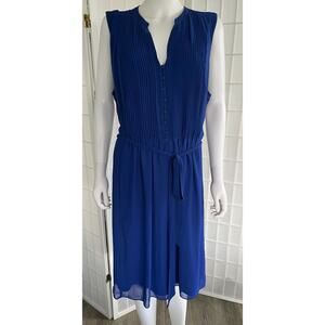 Roz & Ali Women’s 20 Blue Sleeveless Midi Dress Pleated Button Front Tie Waist